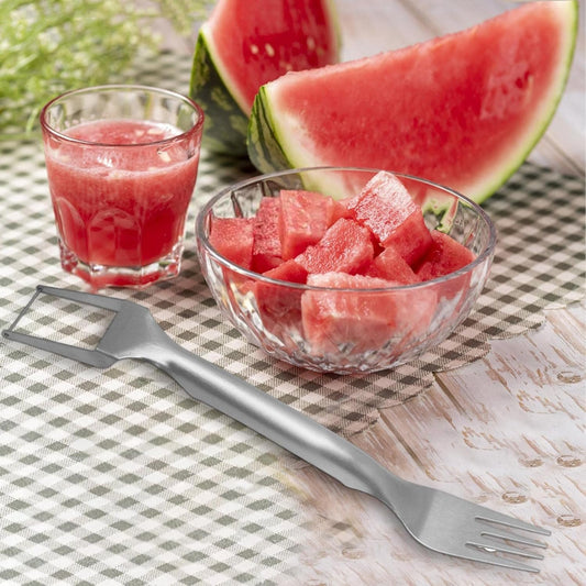 Watermelon Slicer,Watermelon Fork Slicer 2 in 1 Stainless Steel Fruit Cutter Fork Melon Cube Cutting Tool Kitchen Gadget for Fruit Cake Bread Shangjia