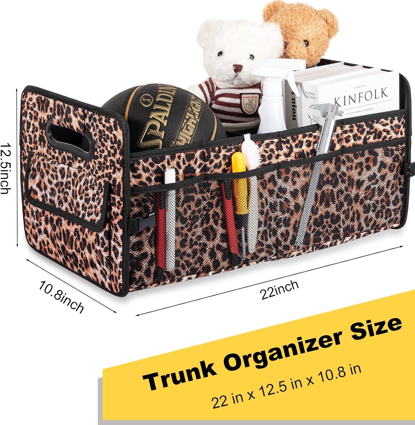 JiatuA Car Trunk Organizer, Car Organizers and Storage Collapsible Multi Compartment Container Box, Adjustable Car Accessories for SUV Sedan Truck, Standard Size, Leopard print