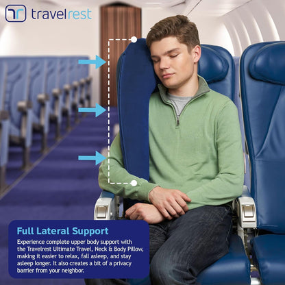 Travelrest Ultimate Travel Pillow & Neck Pillow - Straps to Airplane Seat & Car - Best Accessory for Plane, Auto, Bus, Train, Office Napping, Camping, Wheelchairs (Rolls Up Small) (2-Year Warranty)