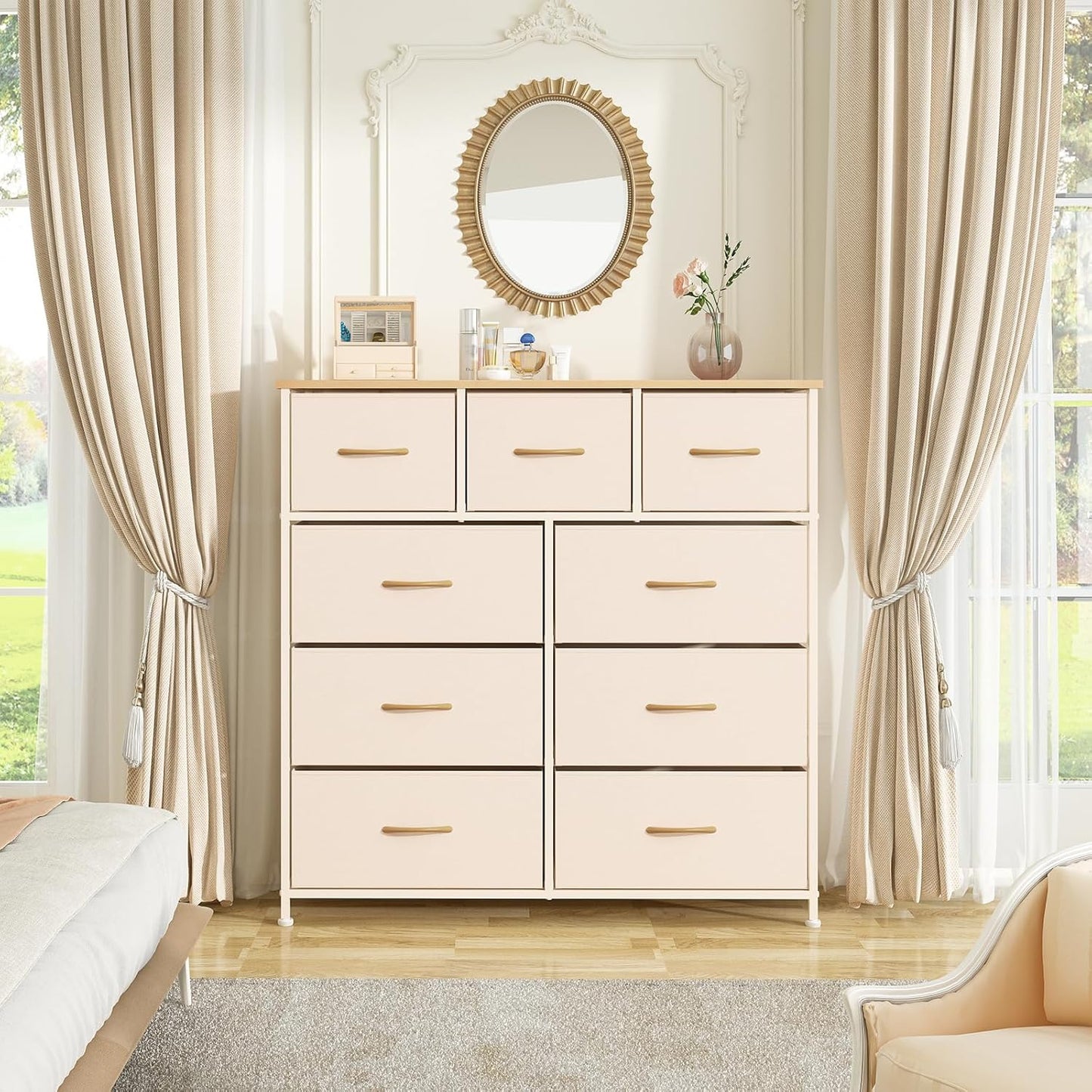 LYNCOHOME Chest of Drawers 9 Drawers Fabric Chest of Drawers Bedroom Storage Unit Bedroom Furniture Chest of Drawers for Kitchen Office Hallway