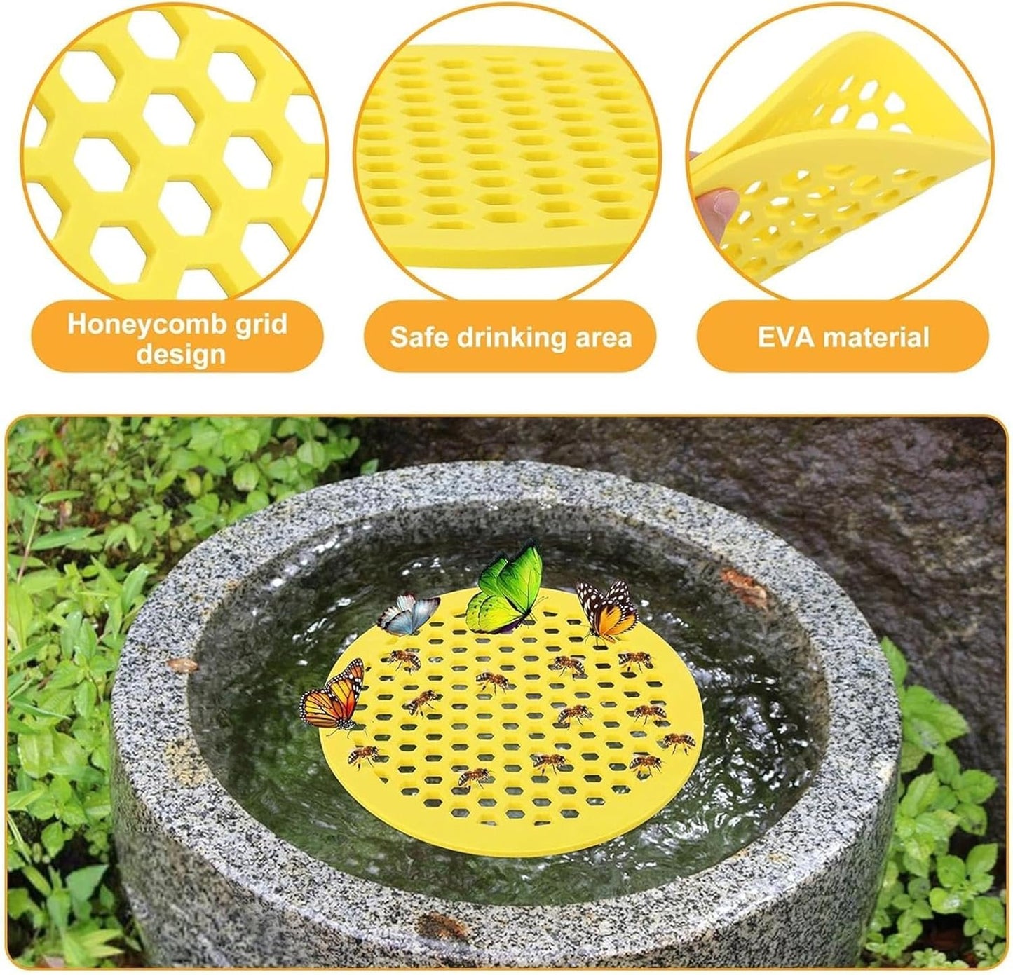 2 Pieces Bee Watering Station, 7.87 Inches Floating Bee Island, Round Floating Butterfly Water Container Feeding Tool for Outdoor B-ee Bath, Thirsty Pollinators