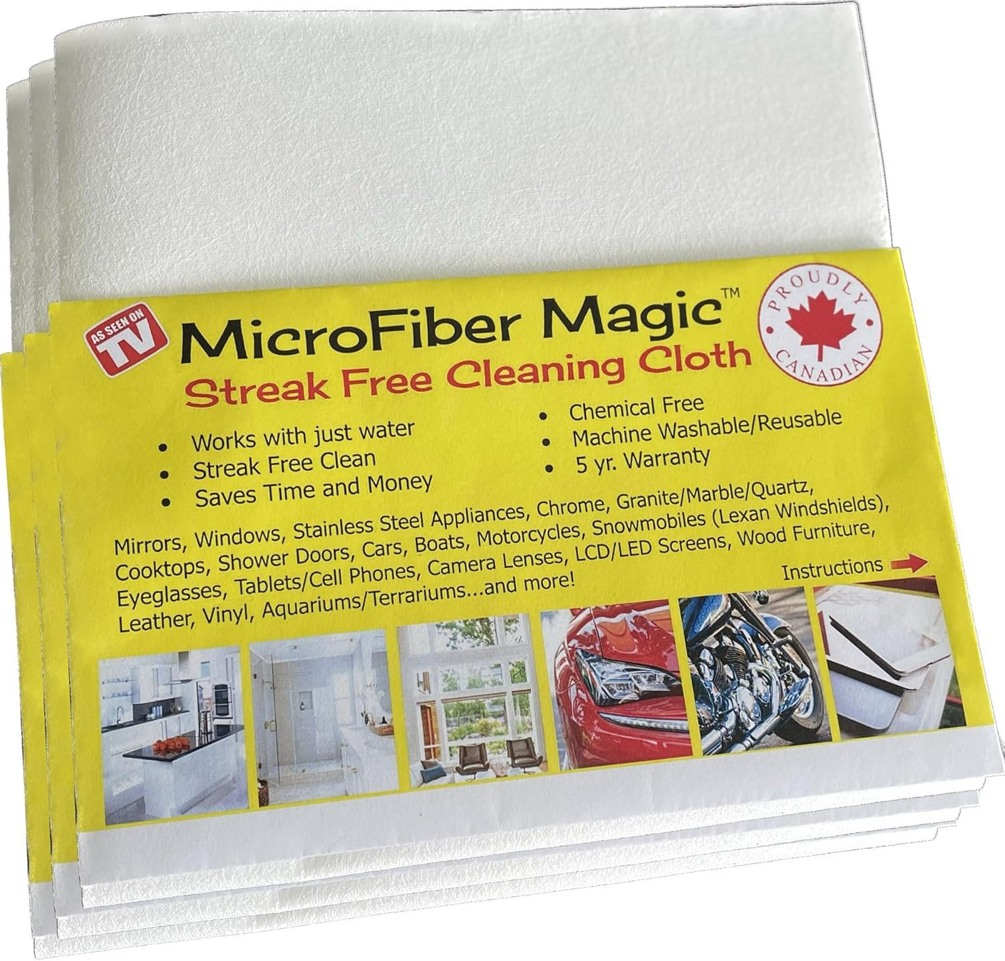 Microfiber Magic™ Streak Free Cleaning Cloths - White - Large 16 x 16 Perfect for Window, Mirror, Kitchen Counter, Appliances, Car, Cycle, TV (3)