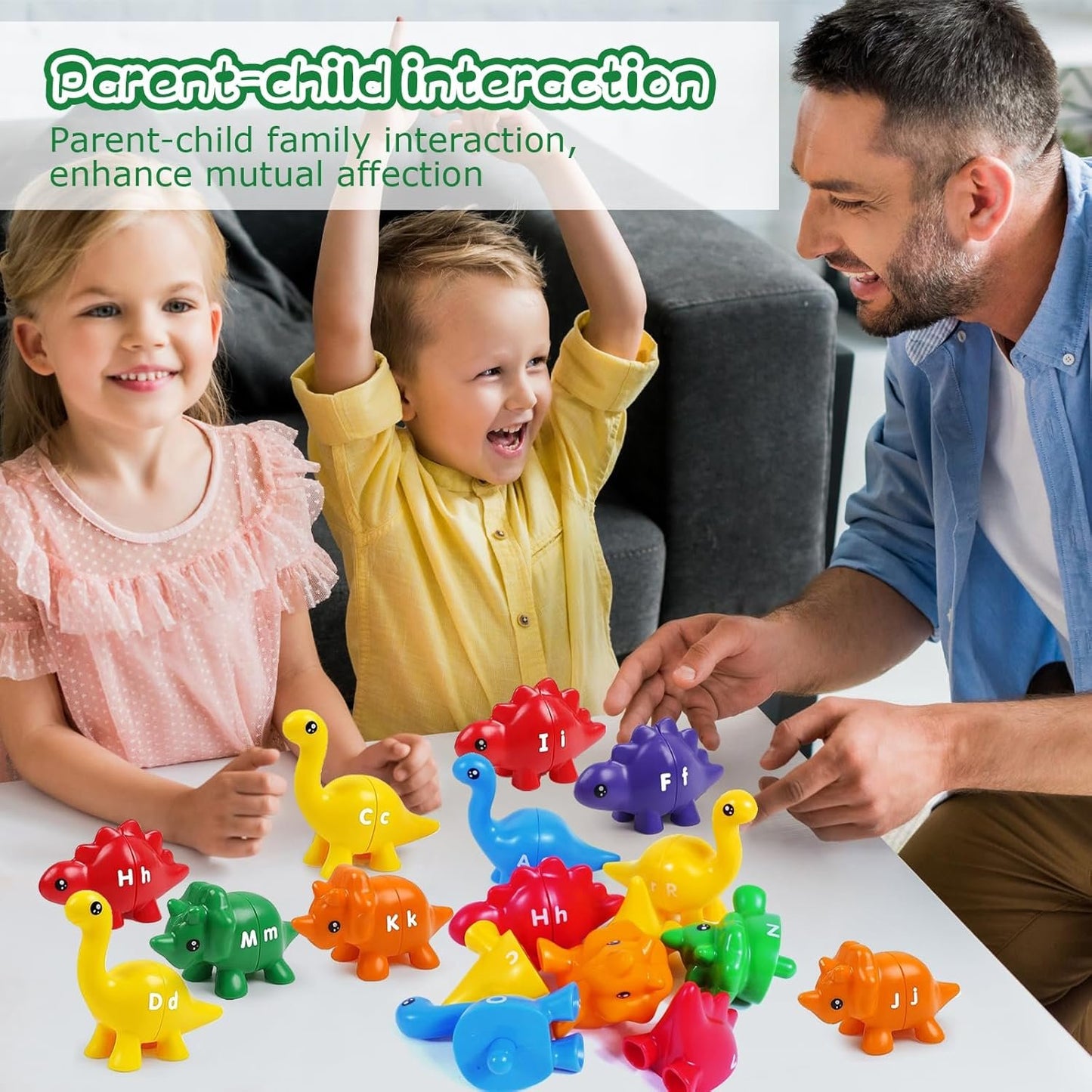 Peeokuo Matching Letters Fine Motor Toy, Double-Sided ABC Dinosaur Alphabet Match Game with Uppercase Lowercase, Preschool Educational Montessori Learning Toys for Toddlers