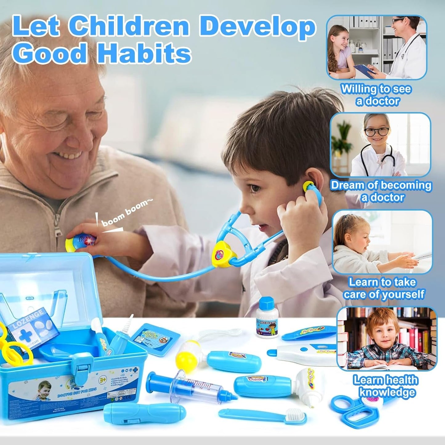 Doctor Kit Kids Toys for 2 3 4 Year Old Girl Boys, Dentist Kit Pretend Play Dress Up Game Medical Kit Costume Educational Toddler Toys for 2 3 4 5 6 + Year Old Boys Girls Birthday Gifts