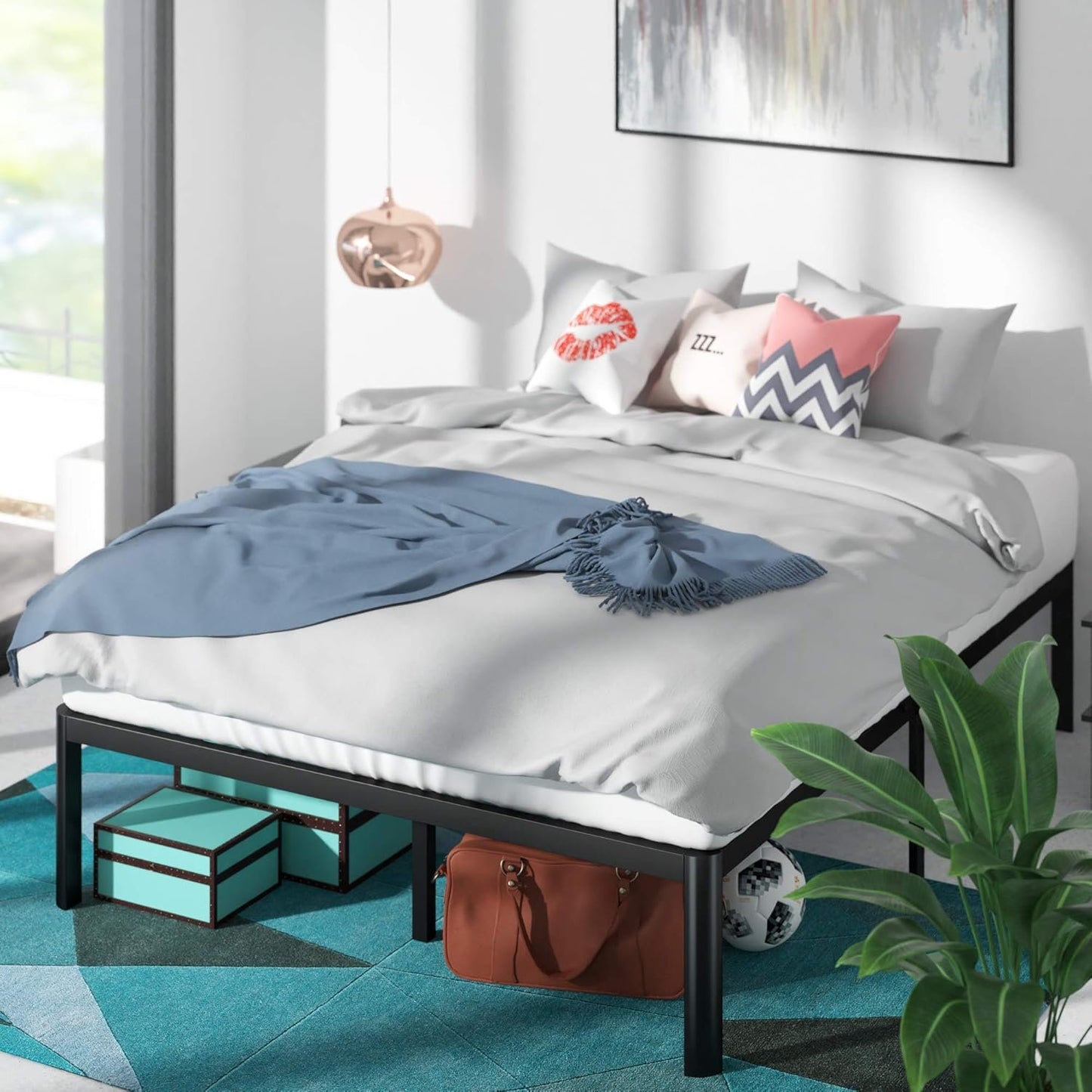 ZINUS Van 16 Inch Metal Platform Bed Frame / Steel Slat Support / No Box Spring Needed / Easy Assembly, Twin