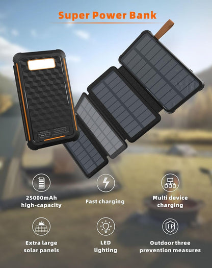 Foldable solar power bank – lightweight and portable | one-touch unfolding | large capacity and multiple outputs – suitable for outdoor camping and long-distance travel (Wireless charging,black)
