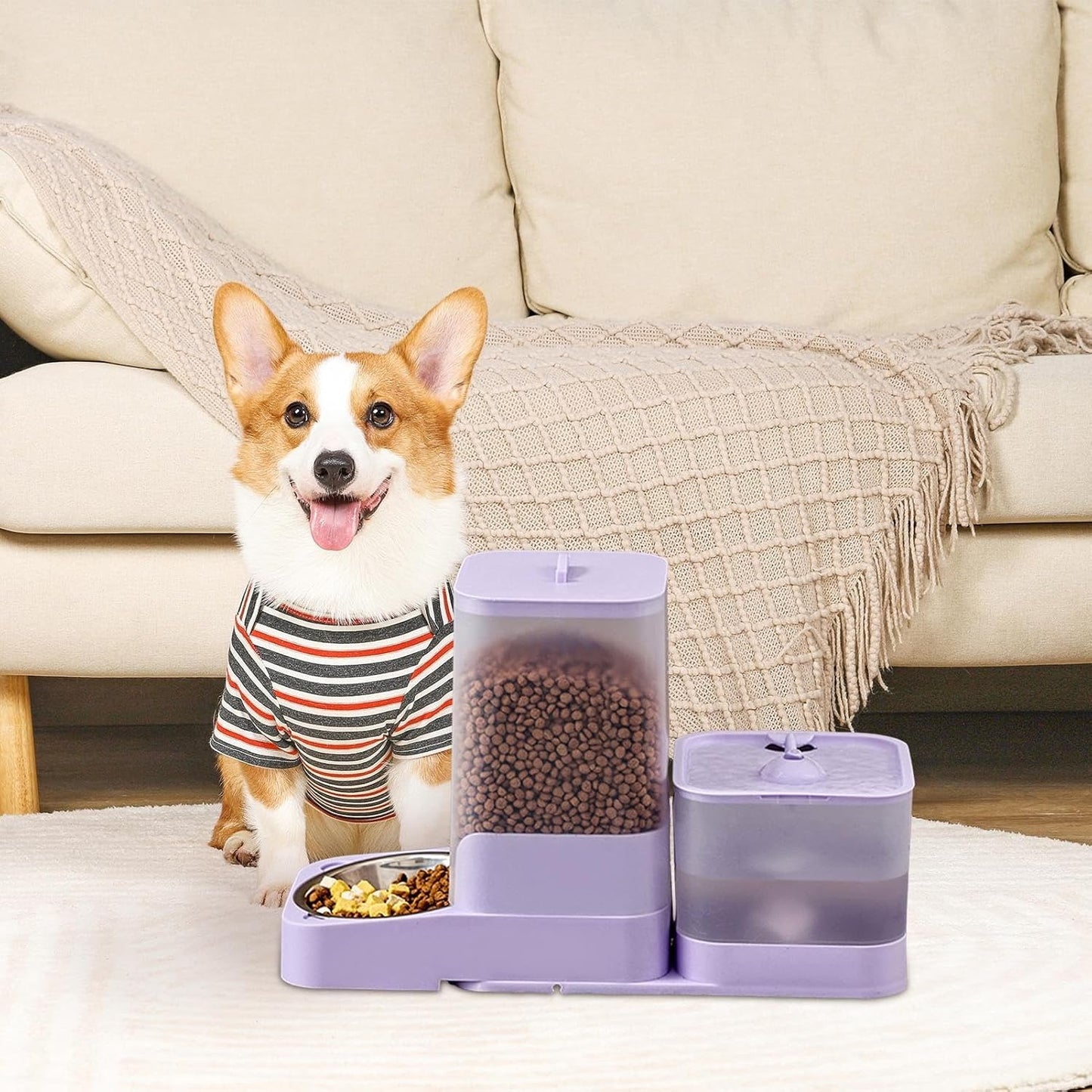 Automatic Cat Food Dispenser | Cat Food Feeder Water Dispenser - Drinker Waterer Large Capacity Pet Supplies, Storage Container for Kitten Puppy Feeding Watering
