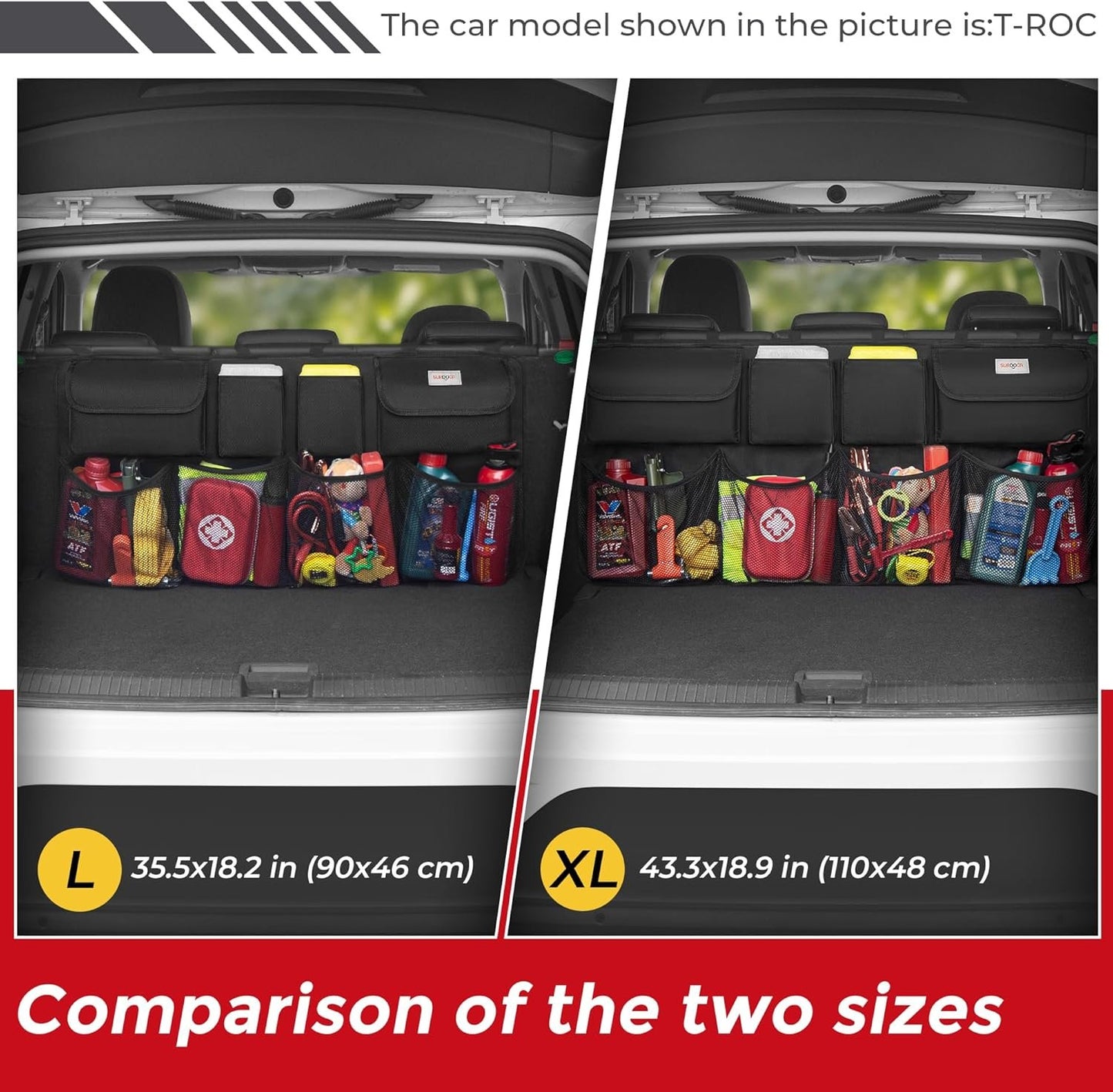 SURDOCA Car Trunk Organizer - 3rd Gen [7 Times Upgrade] Super Capacity Car Hanging Organizer, Car Trunk Tidy Storage Bag with Lids, Space Saving Expert