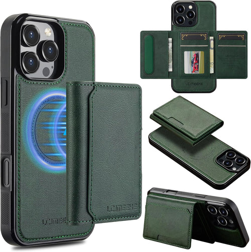 GoshukunTech for iPhone 16 Pro Wallet Case with Card Holder,for iPhone 16 Pro Magnetic Case[Detachable Card Pocket] Leather Flip Cover[Support Magsafe or Wireless Charging]-Green