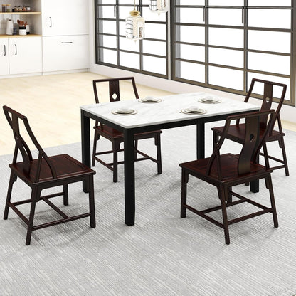 Giantex Dining Table for 4 People, 45" Rectangular Mid Century Kitchen Table with Faux Marble Tabletop, Rubber Wood Legs, Dinner Table, Large Dinette Table for Dining Room, Living Room, Restaurant