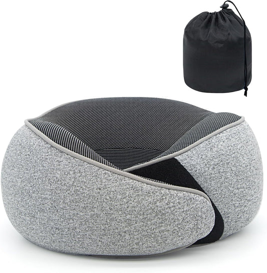 Neck Pillow Travel Head Rest, Memory Foam Comfortable & Breathable Soft U Shaped Pillows for Travel Airplane,Business Trip Neck and Shoulder Support with Luxury Bag,3D Contoured Washable Cover (Grey)