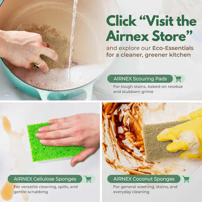 AIRNEX Dish Scrub Sponges for Dishes - Pack of 24 Coconut Fiber Dish Scrubbers for Cleaning - Non Scratch Odourless Dish Sponges Scour Pads - Multipurpose Heavy Duty Kitchen Sponge Scouring Pad
