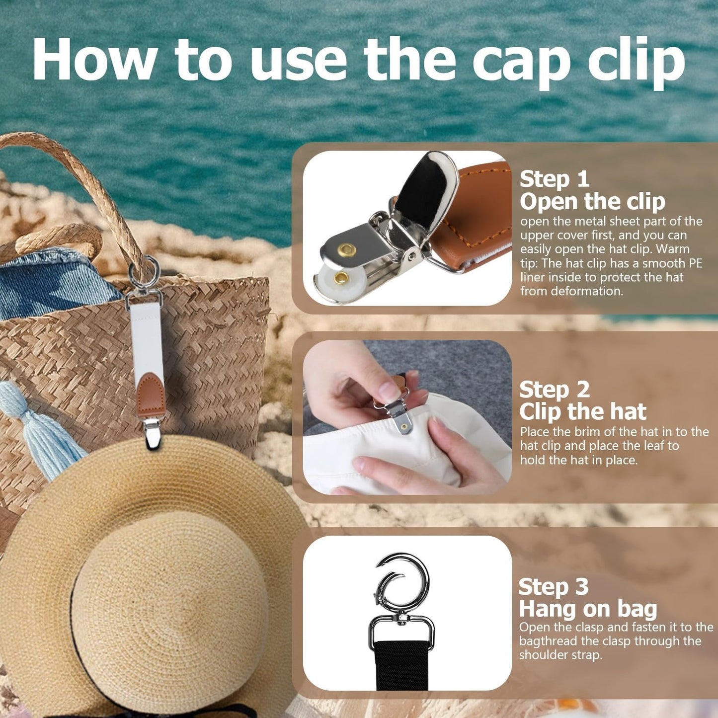 Nearockle 3Pcs Hat Clip for Travel Handbag Backpack Luggage,Elastic Cap Clip Hat Companion for Women,Travel Accessory