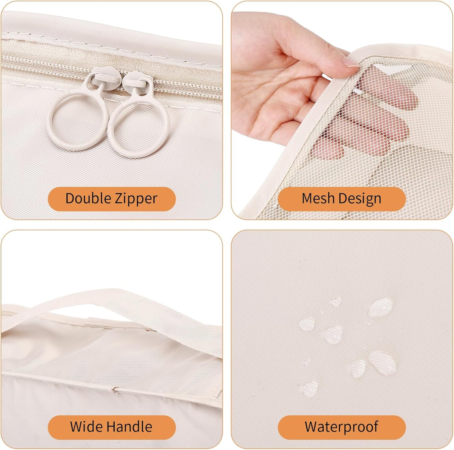 SUPERBE Luggage Organizer, Set of 7 Waterproof Packing Cubes for Travel, Shoes, Underwear - Travel Set (Beige)