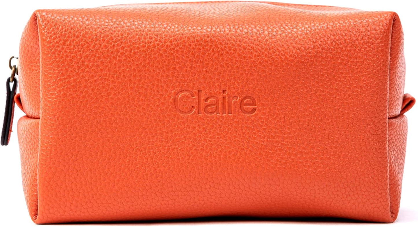 Angelina's Palace Personalized Makeup Bag,Waterproof Vegan Leather Toiletry Bag,Embossed Name Cosmetic Bag for Birthday Bridesmaids Wedding Gift
