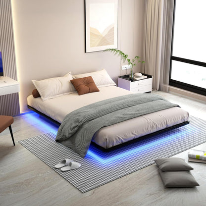Floating Bed Frame Queen Size with Smart LED Lights Metal Platform Bed Easy Assembly No Box Spring Needed (Queen)