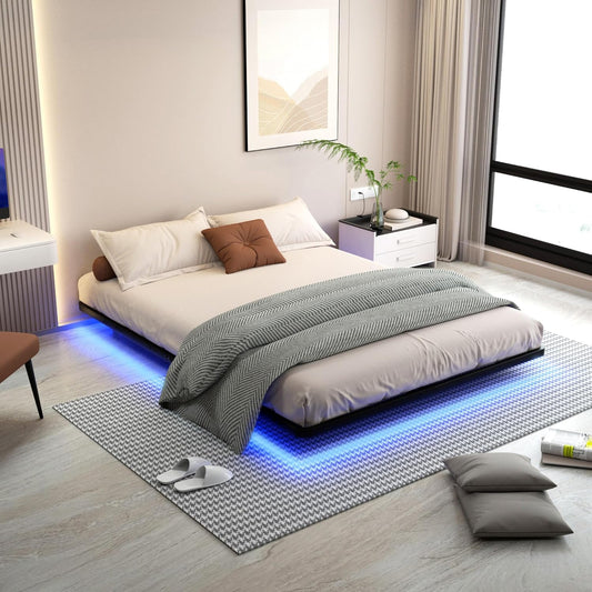 Floating Bed Frame Queen Size with Smart LED Lights Metal Platform Bed Easy Assembly No Box Spring Needed (Queen)