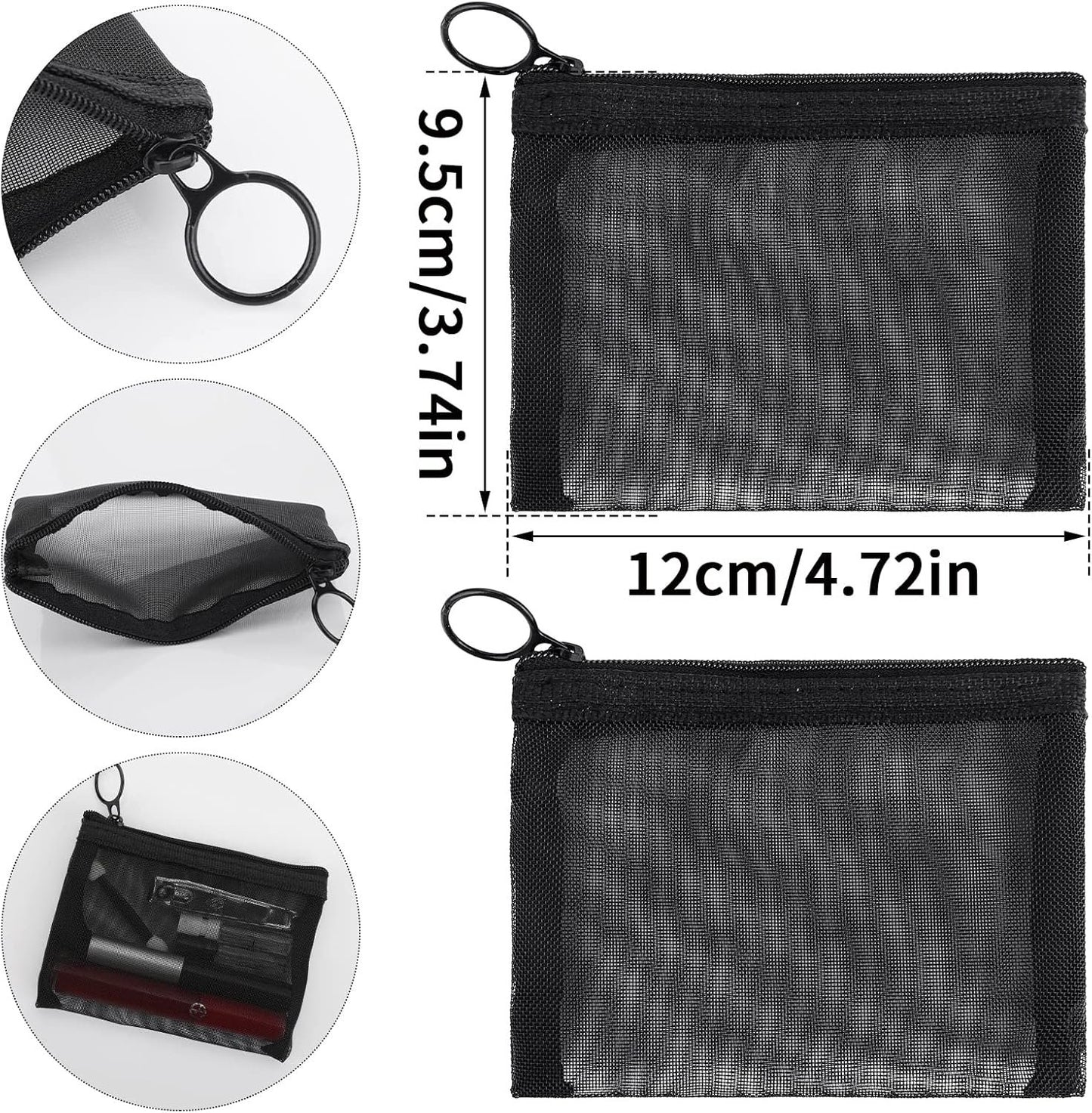 Sibba Mini Zipper Toiletry Bag Mesh Pouch10 Packs Nylon Waterproof Small Purse Cosmetic Stationery Case Storage Makeup Bags Offices Travel Organizer Accessories Kit Black