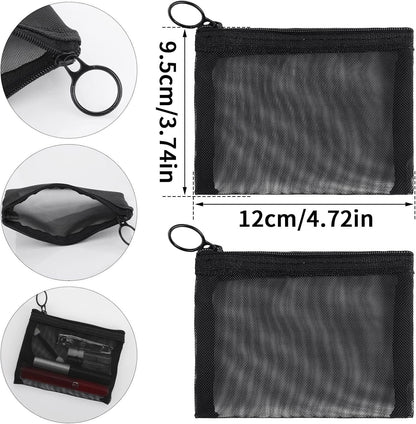 Sibba Mini Zipper Toiletry Bag Mesh Pouch10 Packs Nylon Waterproof Small Purse Cosmetic Stationery Case Storage Makeup Bags Offices Travel Organizer Accessories Kit Black