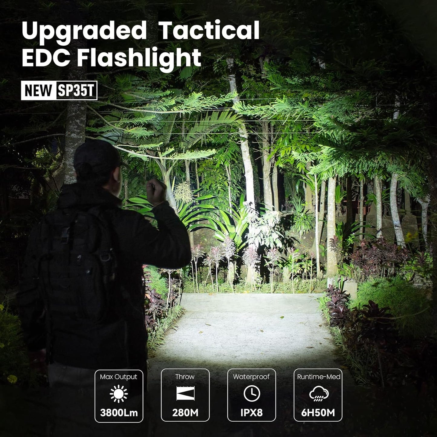 sofirn SP35T Tactical Flashlight, 3800 Lumens Super Bright Pocket LED Torch Rechargeable with Dual Switch, IPX8 Water Resistance, EDC Flashlight for Camping, Hiking, Emergency