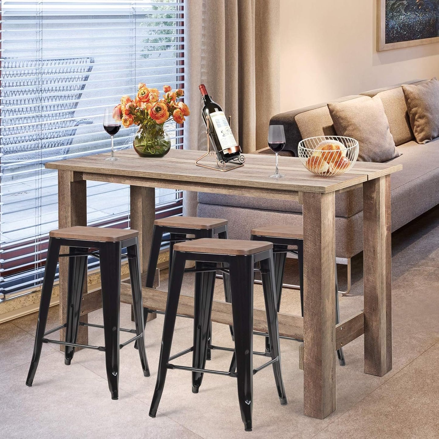 Giantex Counter Height Dining Table, 55”L x25.5”W x35.5”H Rectangular Counter Table, Multifunctional Table for Dining Room, Kitchen, Bar, Pub, Bistro