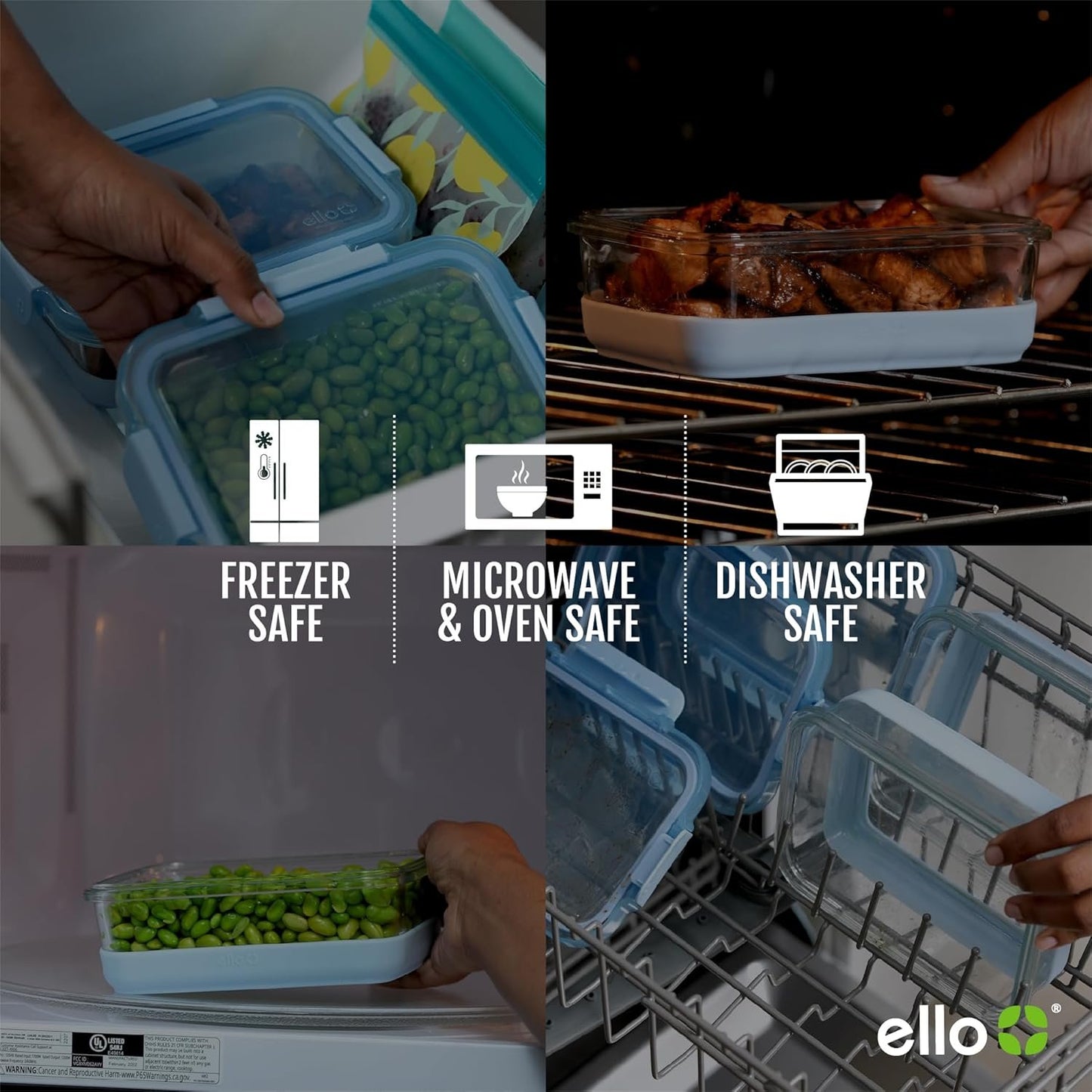 Ello Duraglass Refresh 3.4 Cup Meal Prep Sets 10Pc, 5 Pack Set- Glass Food Storage Container with Silicone Boot and Airtight BPA-Free Plastic Lids, Dishwasher, Microwave and Freezer Safe, Garden Goals