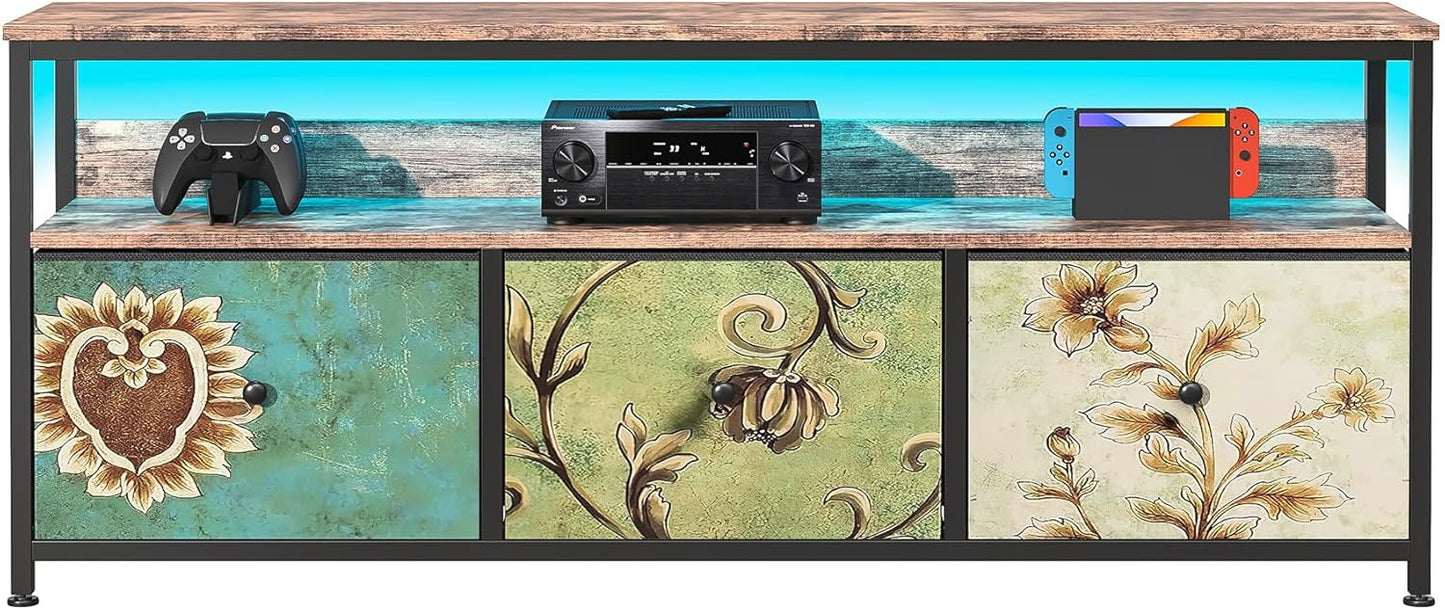 TV Cabinet 108 cm with LED Lights, 108 × 29.8 × 57 cm, Industrial TV Cabinet with 3 Drawers, Living Room TV Cabinet with LED for Bedroom, Dining Room, Living Room