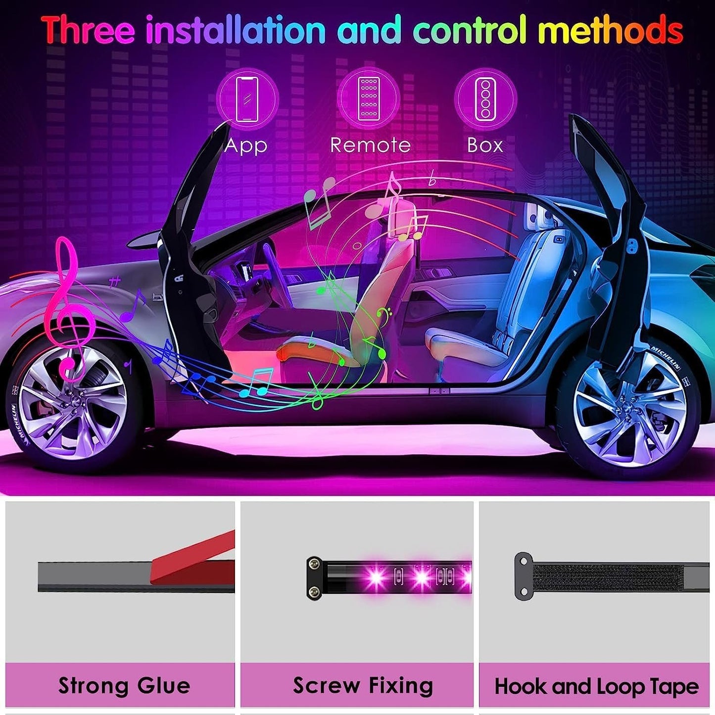 Keepsmile Car Accessories Interior Car LED Lights with Remote and APP Control Music Sync Color Change Under Dash RGB Car Lighting with Car Charger 12V 1A LED Lights for Car