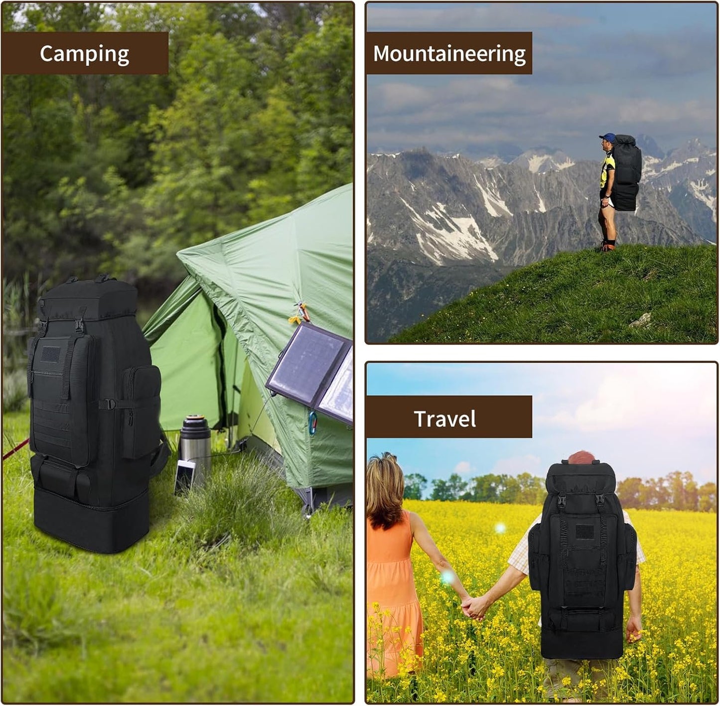 Vaupan Hiking Backpack, 100L Large Camping Backpack, Expandable Waterproof Molle Rucksack, Outdoor Daypack for Men Women