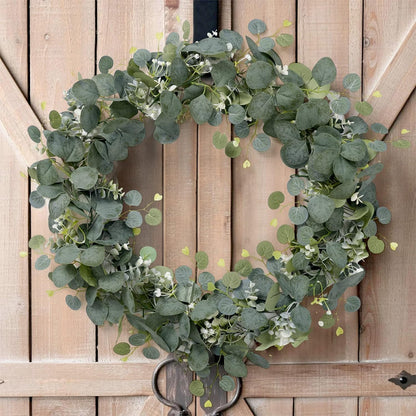 Eucalyptus Garland With White Flowers, 4 Packs 180cm Silver Dollar Eucalyptus Boxwood Gypsophila Vines for Wedding Party Mantle Table Runner Home Decor