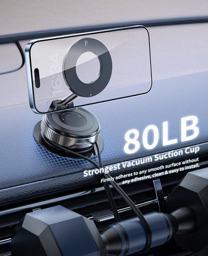 Vacuum Magnetic Phone Holder for Car,Suction Cup Phone Mount,Foldable Vacuum Magnetic Phones Stand,Magnet Car Mount for All Smartphones & All Vehicle & Gym/Bathroom Mirror