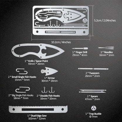 Hukado 7PCS Survival Card Multitool Camping Kit with Fishing Line Gear, Multipurpose Credit Card Wallet Portable Survival Tool with Felt Bag for Outdoor Fishing Hiking Hunting