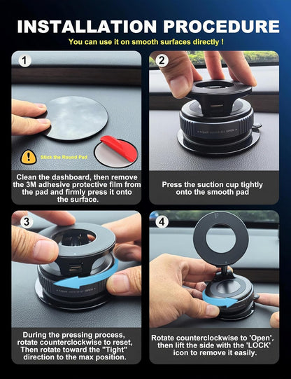 snanlen Upgraded 360° Vacuum Magnetic Phone Holder, Magnetic Car Phone Mount, Hands-Free Suction Cup Phone Holder for Car/Gym/Mirror/Shower, Car Mount Compatible with iPhone 16 Pro Max/Android