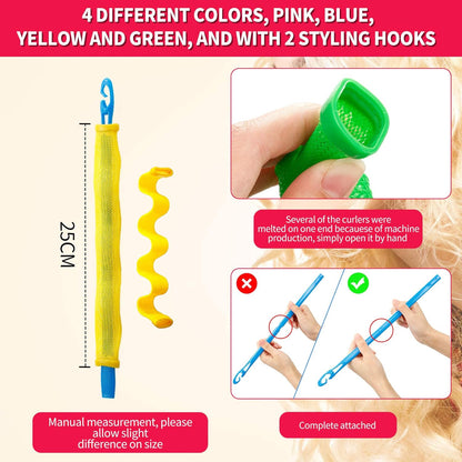 WILLBOND 30 Piece Set Heatless Spiral Curlers No Heat Hair Waver Spiral Curlers Rollers with 2 Styling Hooks for Most Hairstyles (25 cm)