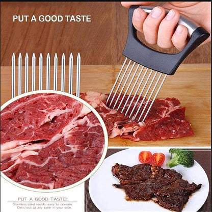 Onion Holder Slicer Food Choppers Slice Assistant, Stainless Steel Fork Vegetable Helper Meat Rack Slicers Lemon Tomato Potato Cutter Slicer Kitchen Tool Gadgets Cutting Chopper by MOTYYA