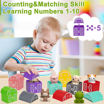 Learning Toys for 1,2,3 Year Old Toddlers, 20Pcs Farm Animals Toys Montessori Counting, Matching & Sorting Fine Motor Games, Christmas Birthday Baby Boys Girls Age 12-18 Months