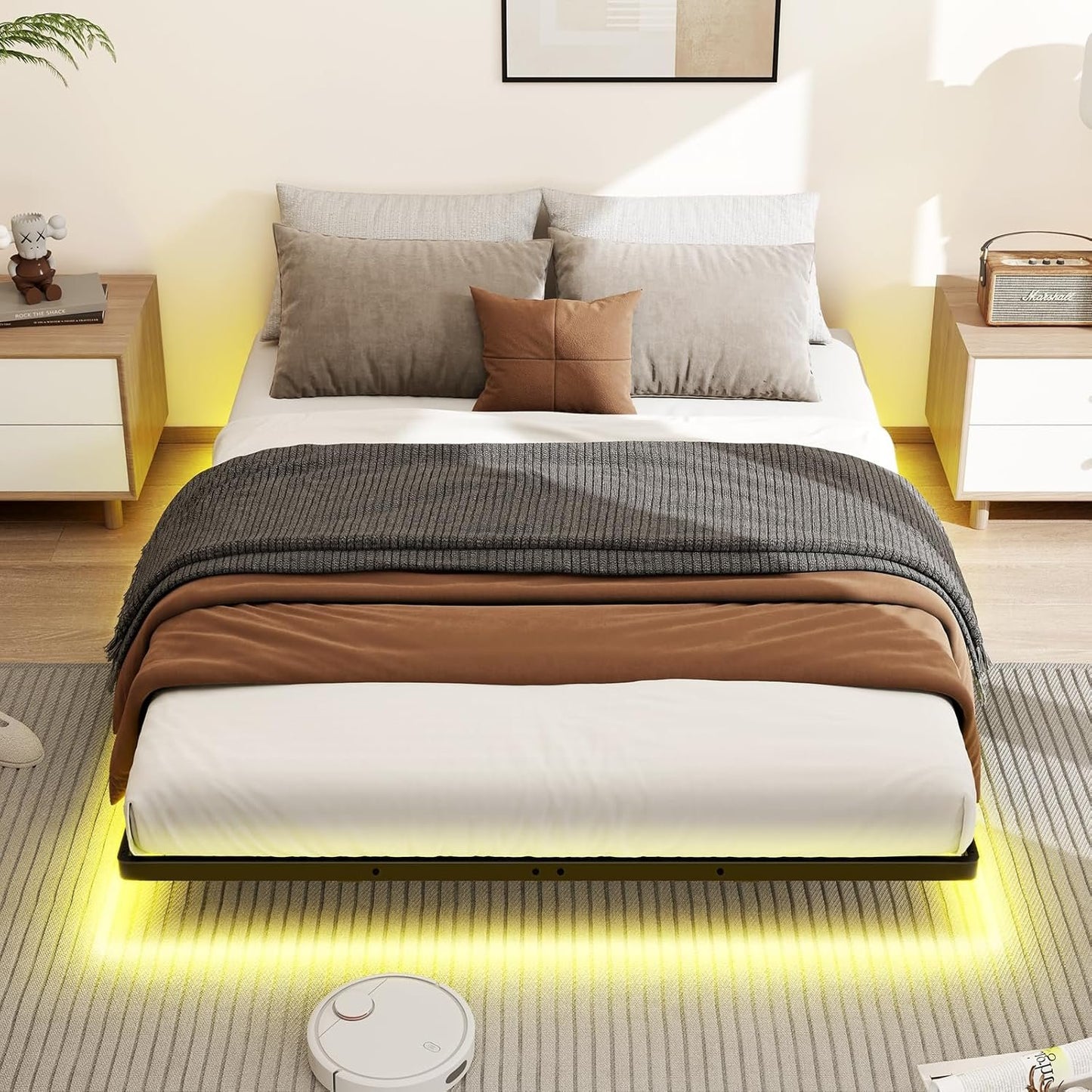 Floating Bed Frame King Size with Smart LED Lights, Modern Metal Platform Bed Base No Box Spring Needed - Easy Assembly and Noise Free