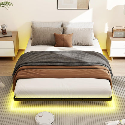 Floating Bed Frame King Size with Smart LED Lights, Modern Metal Platform Bed Base No Box Spring Needed - Easy Assembly and Noise Free