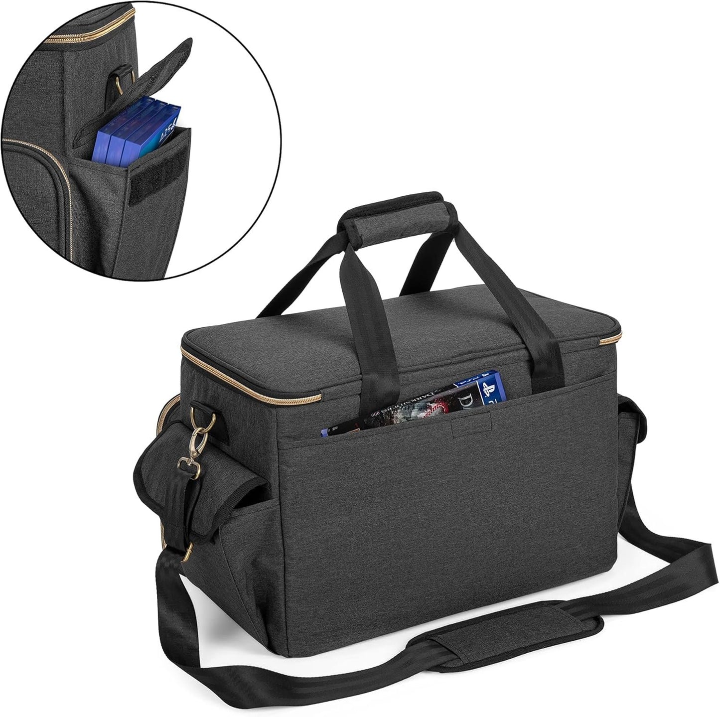 Trunab Gaming Console Travel Bag Compatible with PS5/PS4/Xbox One, Shoulder Storage Bag with Multiple Pockets for 15.6” Laptop and Gaming Accessories (Patented Design)