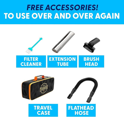 ThisWorx Car Vacuum Cleaner - LED Light, Portable, High Power Handheld Vacuums w/ 3 Attachments, 16 Ft Cord & Bag - 12v, Auto Accessories Kit for Interior Detailing - Black