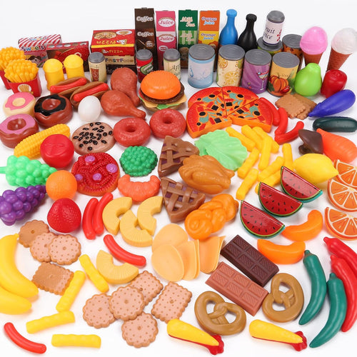 KaeKid 137 PCS Pretend Play Food Toys for Kids Kitchen Accessories Set, Toy Food Assortment, Preschool Kitchen Toys for Kids Girls Boys