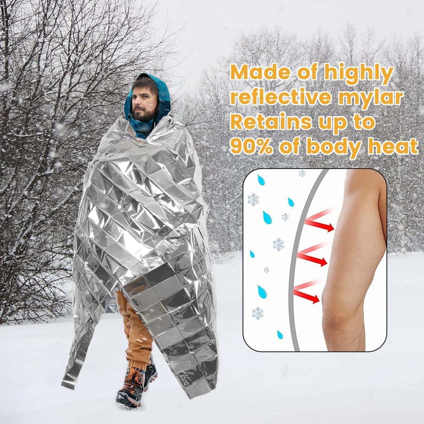 6 Pack Camping Emergency Blankets, 210 * 160cm Mylar Thermal Blanket, Portable First Aid Foil Blanket for for Outdoor, Camping, Hiking, Travel