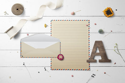 Better Office Products Vintage Airmail Stationery Paper Set, 100-Piece Set (50 Lined Sheets + 50 Matching Envelopes), Letter Size 8.5 x 11 inch, Double Sided & Lined Paper,