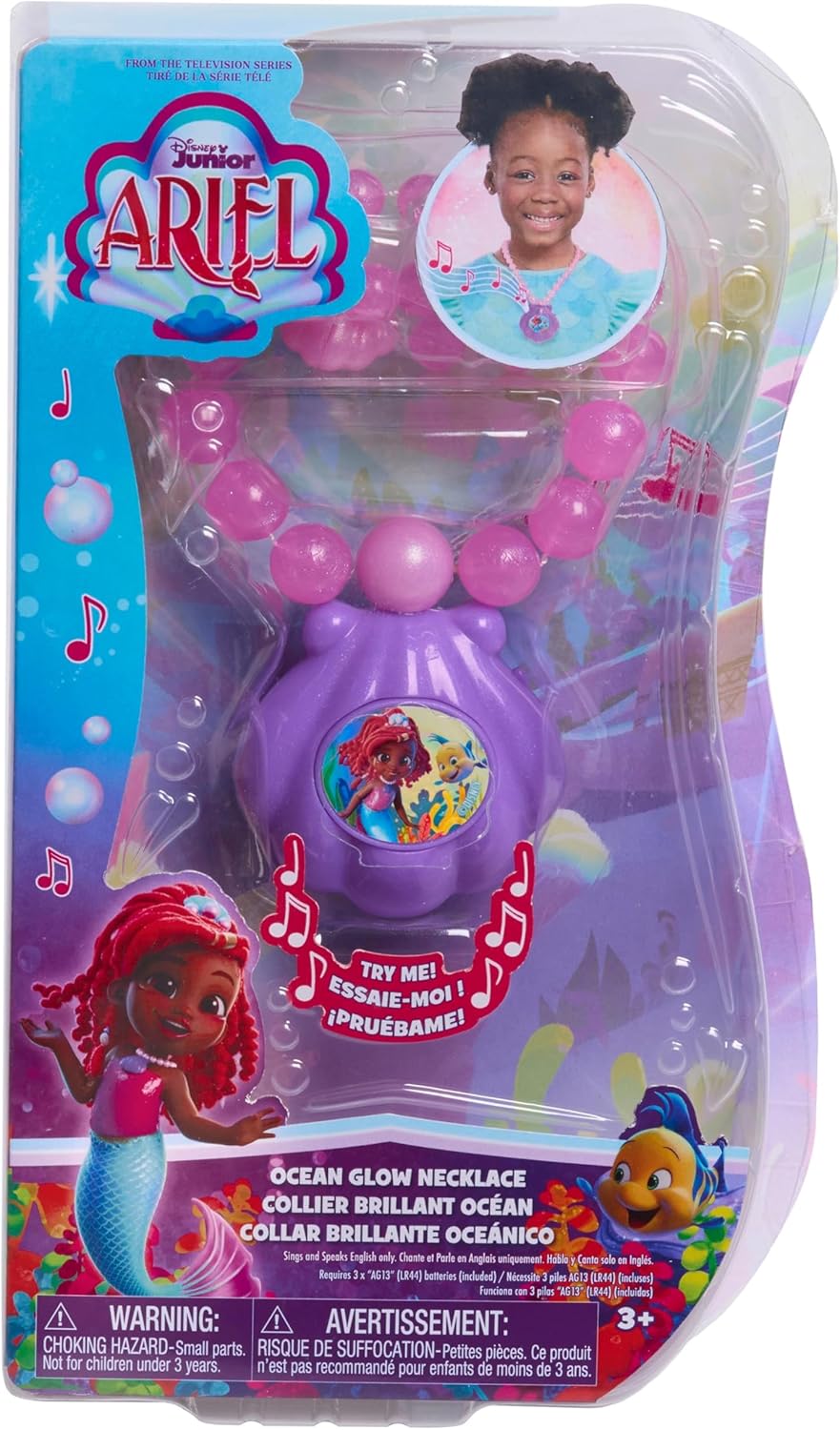 Just Play Disney Junior Ariel Ocean Glow Necklace, Kids Toys for Ages 3 Up by