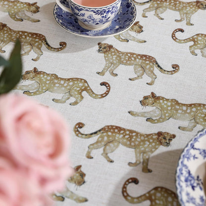 patdrea Leopard Animal Linen Table Cloth Soft Breathable Tabletop Cover Dacorative Kitchen Dining Tablecloth for Round Tables for Kitchen Dining Parties,Holiday Christmas,Diameter 55"