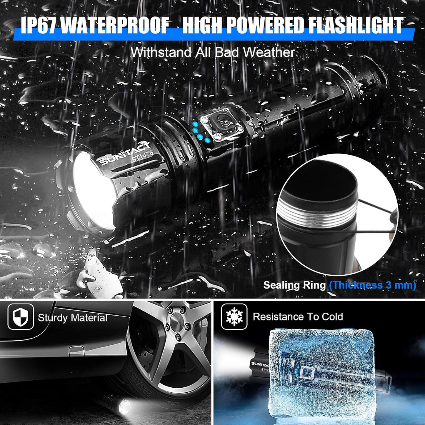 Flashlight Rechargeable, Sunitact Led Flashlights 990000 Lumens Flash Light, Brightest Flashlight Powerful XHP70.2, Tactical Flashlight Military High Power Flashlight Super Bright, for Camping Hiking