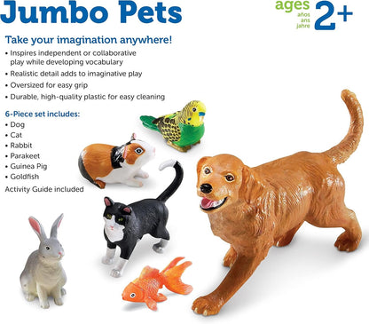 Learning Resources Jumbo Domestic Pets, Preschool Pet Toys, Classroom Desk Pets, 6 Animals, Ages 2+