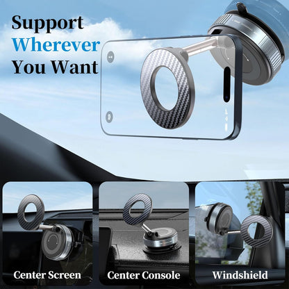 PlusAcc Vacuum Magnetic Car Phone Holder - Suction Cup Phone Mount 360° Rotatable Foldable Portable Strong Magnet Stand for iPhone 16/15/14/13 & Samsung in Gym, Mirror,Smooth Surface, All Vehicles