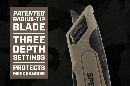 Spec Ops Tools Safety Knife Box Cutter, Includes Holster & Lanyard, 3% Donated to Veterans, Black/tan