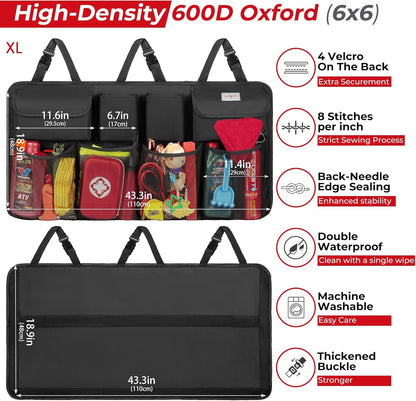 SURDOCA Car Trunk Organizer - 3rd Gen [7 Times Upgrade] Super Capacity Car Hanging Organizer, Car Trunk Tidy Storage Bag with Lids, Space Saving Expert